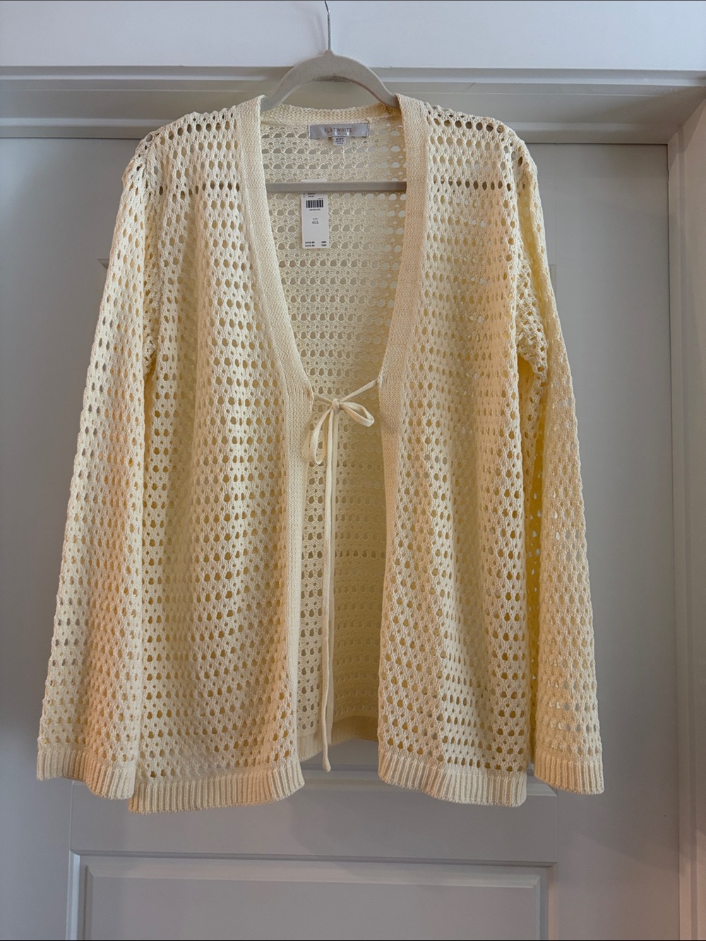 Anthropologie Flat White Long-Sleeve Crochet Tunic Top